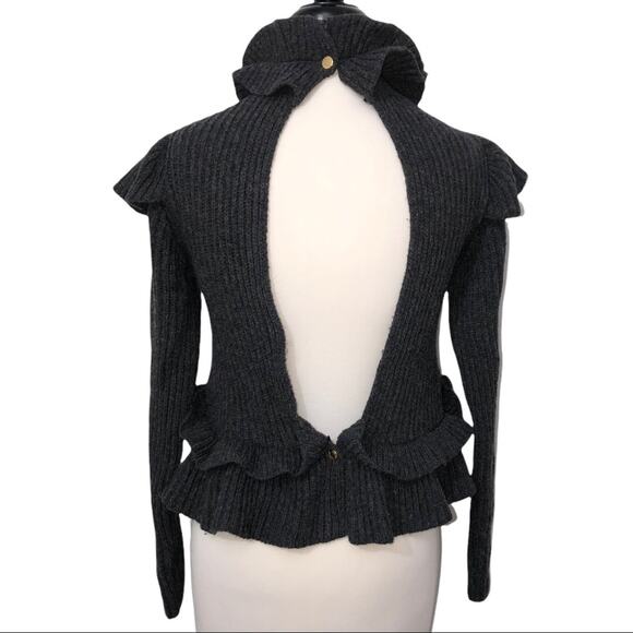 Ganni Phantom Gray Ruffle Open Back Wool Sweater XS NWT - Picture 3 of 12